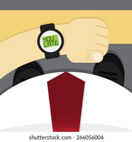 Businessman checking the time on his watch,YOU LATE