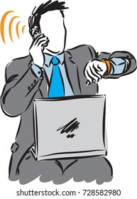 businessman checking watch late concept vector illustration