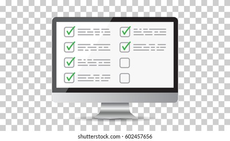 Businessman checklist with computer. Check list icon flat vector illustration.
