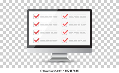 Businessman Checklist With Computer. Check List Icon Flat Vector Illustration.