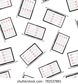 Businessman checklist with notebook seamless pattern background. Business flat vector illustration. Checklist, task list symbol pattern.