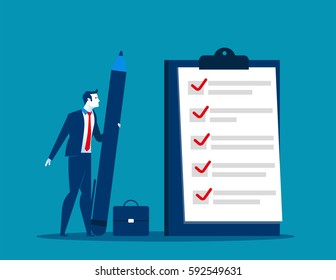 Businessman checklist on the clipboard. Concept business illustration. Vector