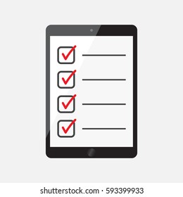 Businessman checklist with tablet. Check list icon vector illustration.