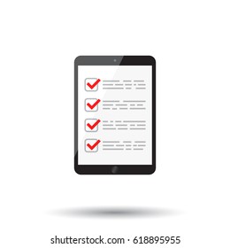Businessman checklist with tablet. Check list icon flat vector illustration.