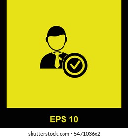 Businessman checkmark vector black icon. Isolated illustration. Business picture.