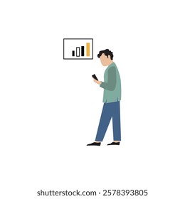 Businessman checks mobile growth statistics.