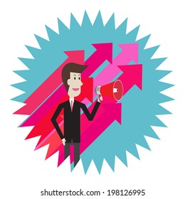 Businessman cheer up with loudspeaker - Vector