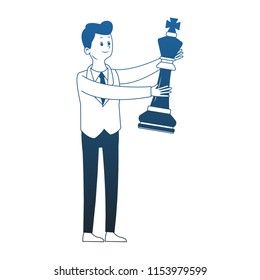 Businessman with chess piece blue lines