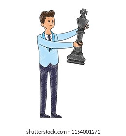 Businessman with chess piece scribble