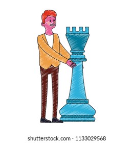 Businessman with chess piece scribble pop colors
