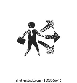 Businessman choice icon in halftone style. Black and white monochrome vector illustration.