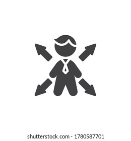 Businessman choice vector icon. filled flat sign for mobile concept and web design. Business decision glyph icon. Opportunities symbol, logo illustration. Vector graphics