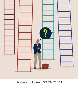 Businessman choices ladder to success. Modern vector illustration in flat style