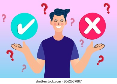 Businessman Choose A Development Approach. Good Profit. Business Decision Making, Choose Yes Or No. Leadership To Direct Business To Succeed Concept. Business Or Career Question. Vector Illustration.