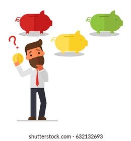 Businessman Choose saving money piggy bank