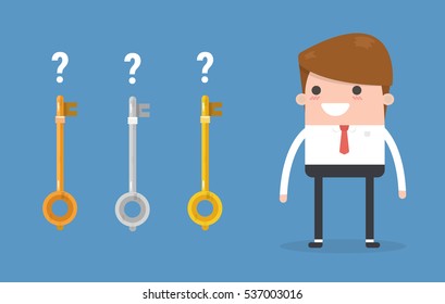 Businessman choose success key.