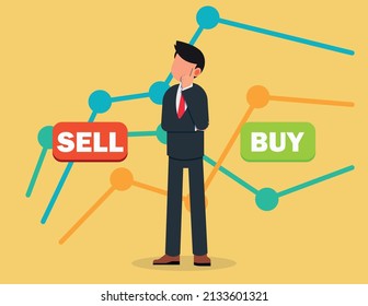 Businessman chooses between sell or buy stock market.Financial market business man. 