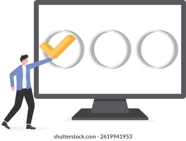 Businessman chooses check mark and puts it in the check box stock illustration

