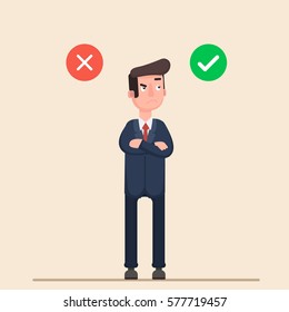 Businessman chooses the correct answer. Flat. Vector Illustration