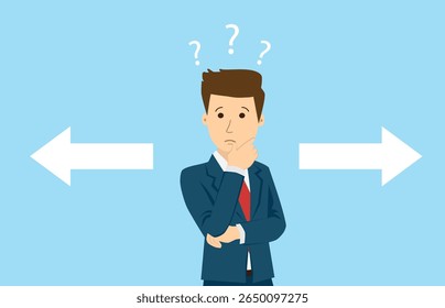 Businessman chooses the right or left. Right or wrong, true or false, correct and incorrect, moral choosing option concept