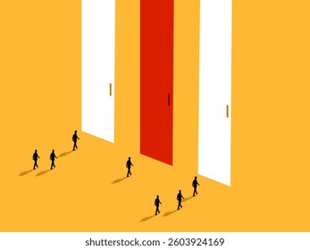 Businessman chooses to walk to different door from most people