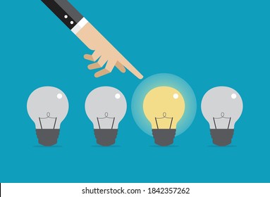 Businessman choosing the best ideas, Vector illustration in flat style