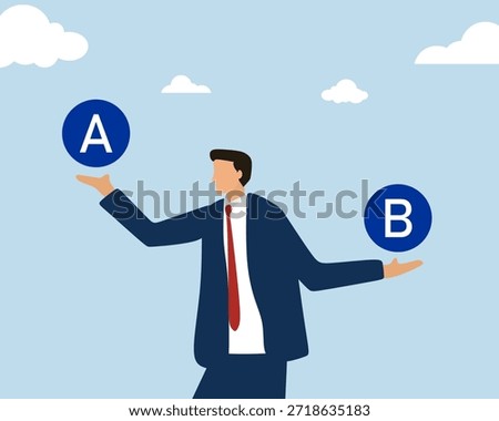Businessman Choosing Between Two Options A and B. Decision Making Concept Illustration. Ideal for presentations, business strategy visuals, management concepts, corporate websites