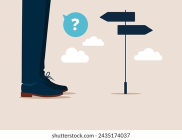 Businessman choosing choose between 2 direction, make decision to the left or right. Flat vector illustration.