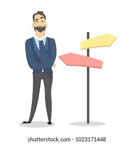 Businessman choosing the right way to go.