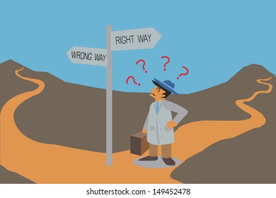 businessman choosing right or wrong way