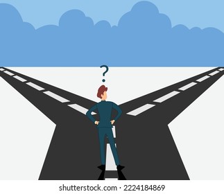 businessman choosing which path he should. flat design vector