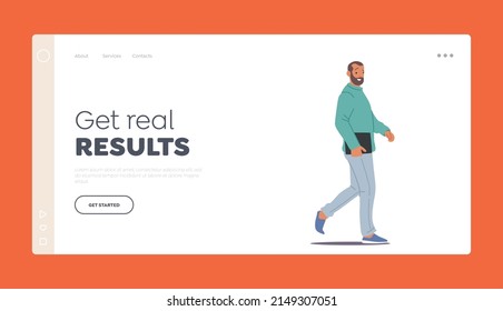 Businessman City Dweller Landing Page Template. Mature Male Character Passerby Walk on City Street, Bearded Modern Man With Handbag Go at Work or Walking. Cartoon People Vector Illustration