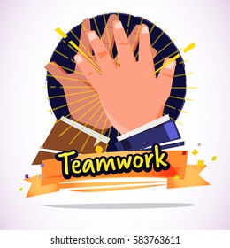 Businessman Clapping Hands Each Other. deal or teamworkl concept - vector illustration