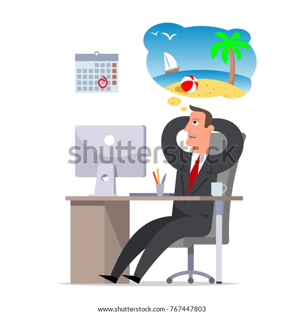 Businessman Clerk Dreaming Vacation Sitting Desk Stock Vector