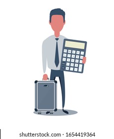 Businessman or clerk. Male character in trendy simple style with objects, flat vector illustration. Business concept. Isolated on white background.