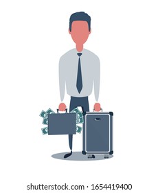 Businessman or clerk. Male character in trendy simple style with objects, flat vector illustration. Business concept. Isolated on white background.