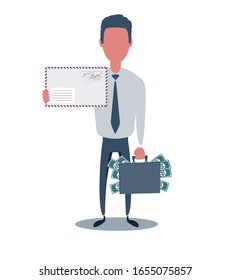 Businessman or clerk. Male character in trendy simple style with objects, flat vector illustration. Business concept. Isolated on white background.