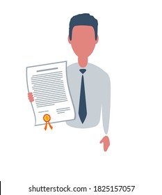 Businessman or clerk. Male character in trendy simple style with objects, flat vector illustration. Business concept. Isolated on white background.