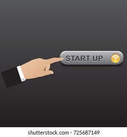 businessman Click Start up Button.   communication and connect internet in concept