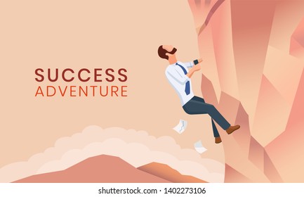 Businessman Cliff climb to success.