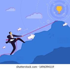 Businessman climb up to be a champion. Business concept vector illustration.