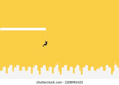 businessman climb with city view. concept of Reach success, improvement or career development.