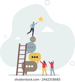 businessman climb up conversation bubble to reach star.flat vector illustration.