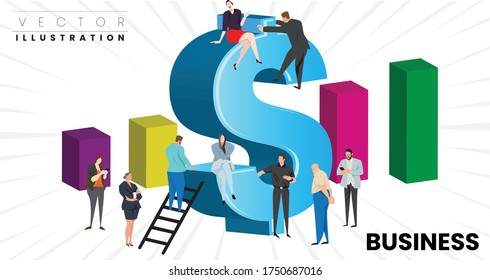Businessman climb a dollar sign. Someone is reached and sitting over there. Business concept business vector illustration drawing