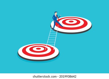 Businessman climb up ladder reaching goal target, Vector illustration design concept in flat style