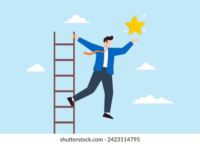 Businessman climb ladder of success to reach star target