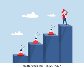 businessman climb up  robot Artificial Intelligence step by step on graph to achieve goal.progress, improvement or development to achieve goal, Step to grow concept