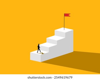 Empresário sobe escadas. Estágios de sucesso. vetor