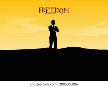 Businessman climbed on top of the hill. Ambitions concept, Success business, and financial freedom. Eps10 vector illustration.