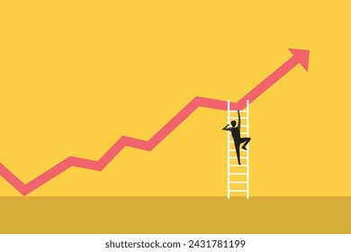 Businessman climbing arrow on to the top. Stock market price rising up in bull market. concept of ambition, confidence and success